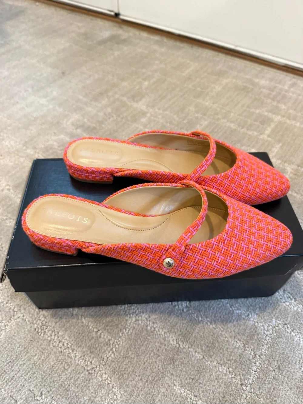 Talbots Orange and Pink Woven Mary Jane Mule
